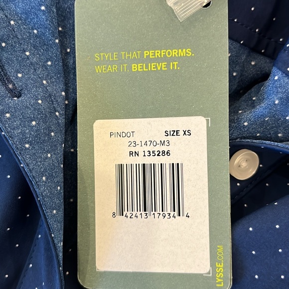 NWT Lysse Schiffer pindot tunic length button front blue shirt - Picture 10 of 11
